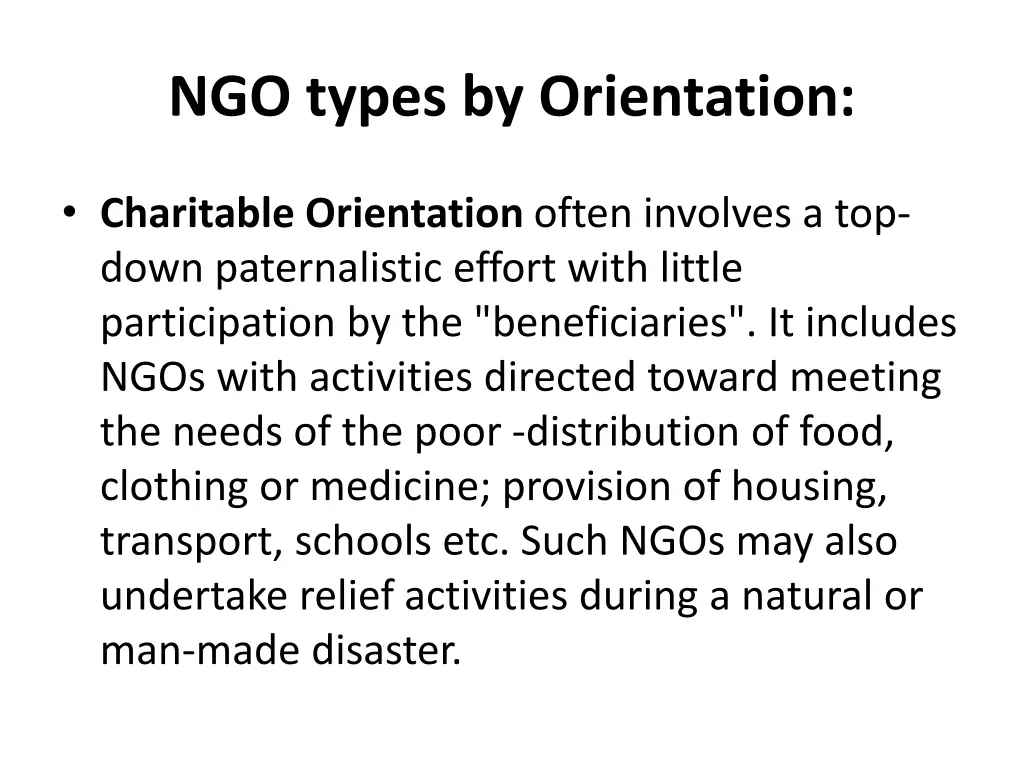 ngo types by orientation