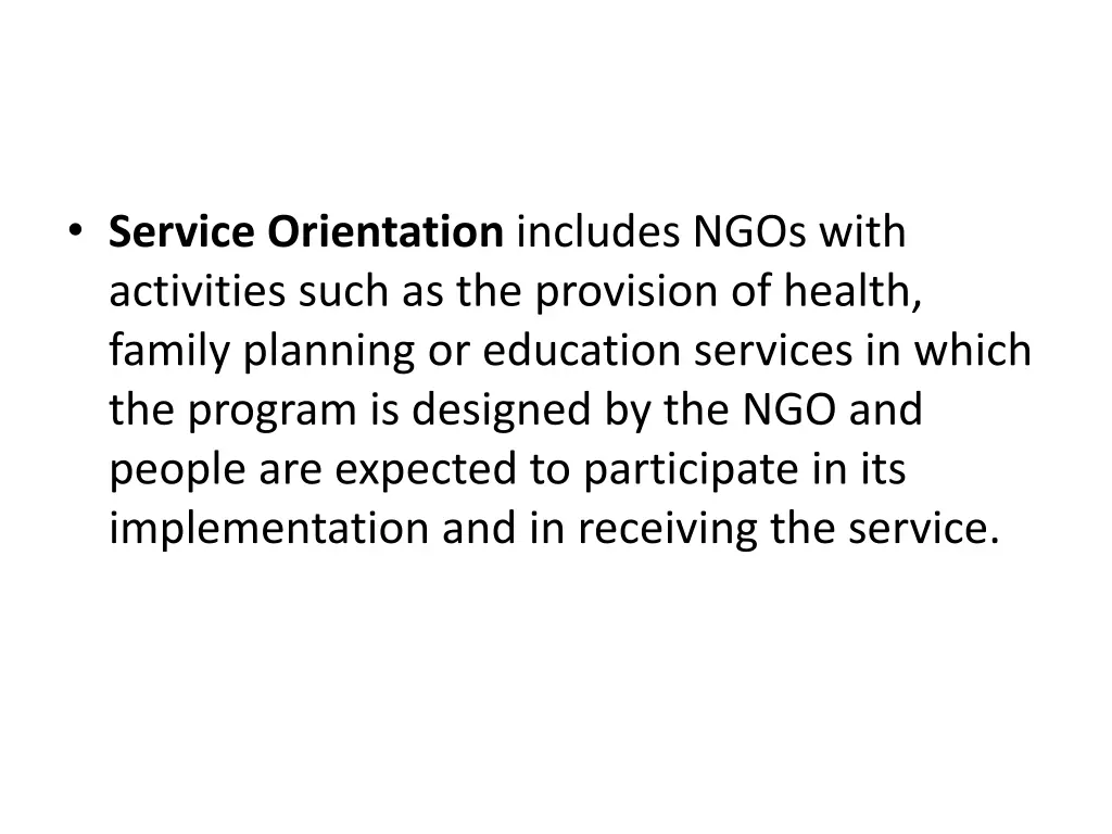 service orientation includes ngos with activities