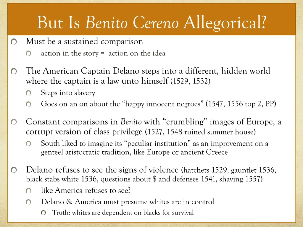 but is benito cereno allegorical must