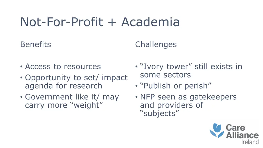 not for profit academia