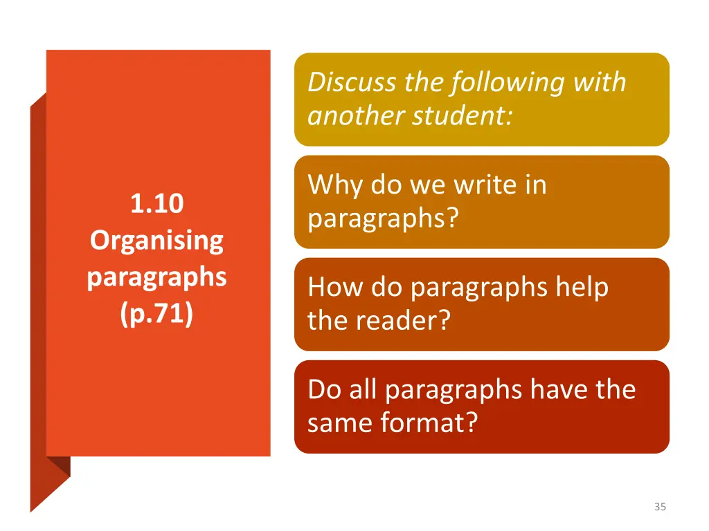 discuss the following with another student