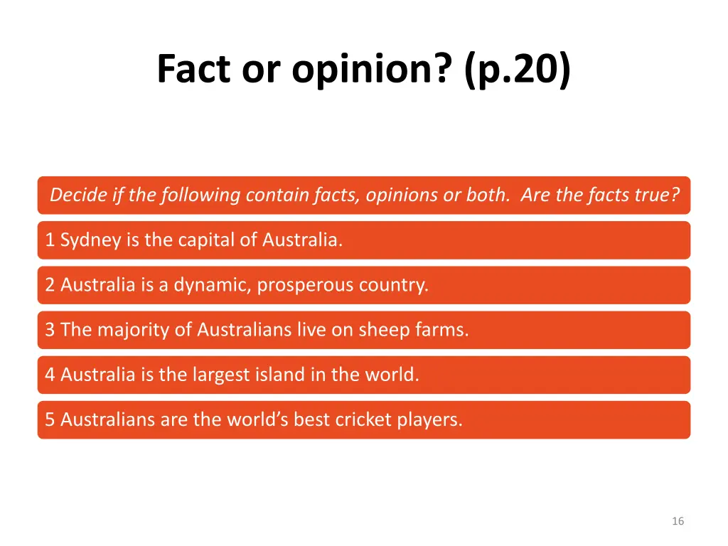 fact or opinion p 20