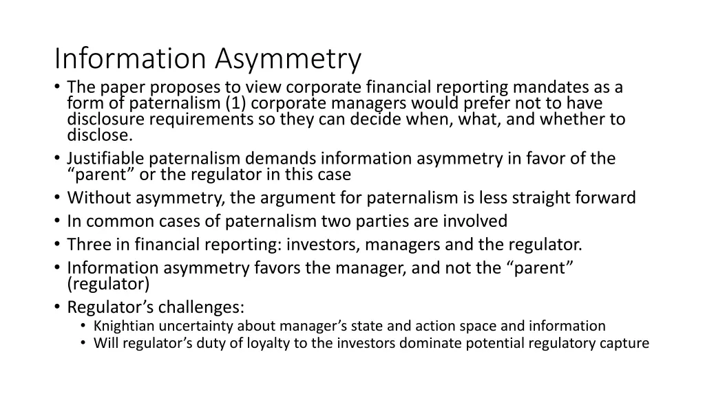 information asymmetry the paper proposes to view