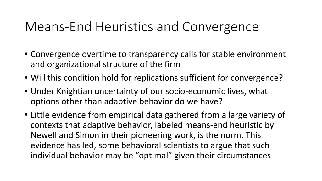 means end heuristics and convergence