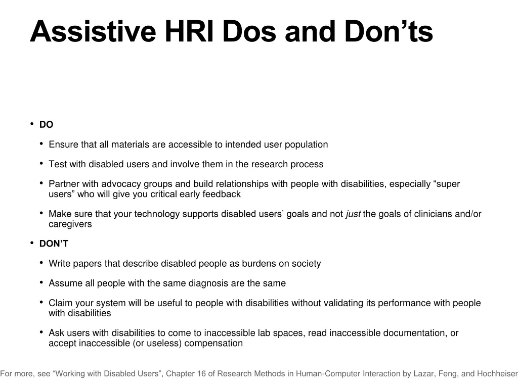 assistive hri dos and don ts