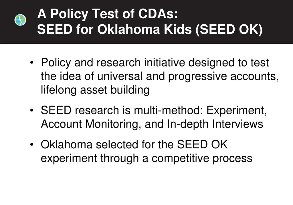 a policy test of cdas seed for oklahoma kids seed