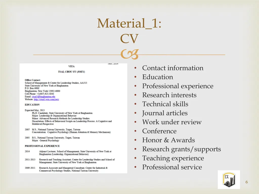 material 1 cv