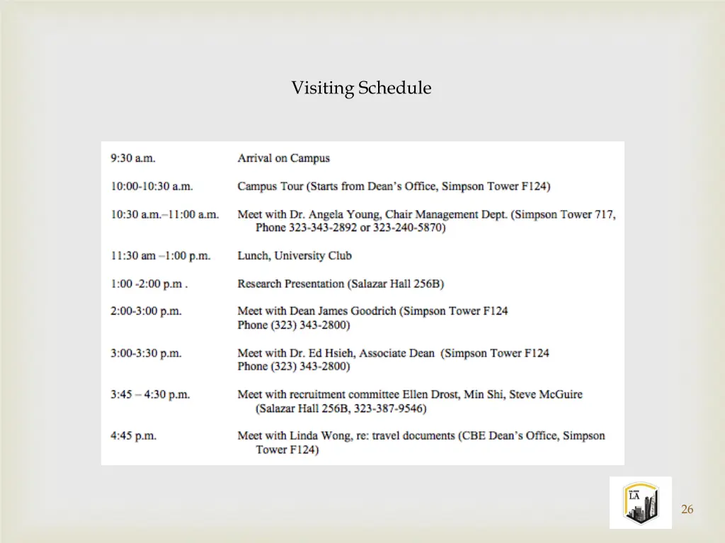 visiting schedule