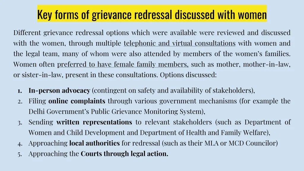 key forms of grievance redressal discussed with