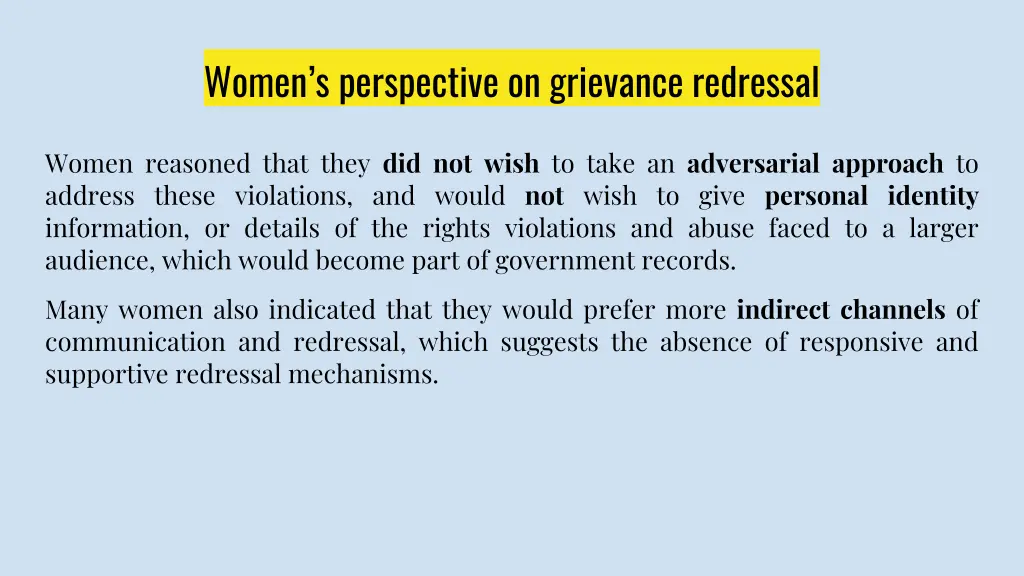 women s perspective on grievance redressal