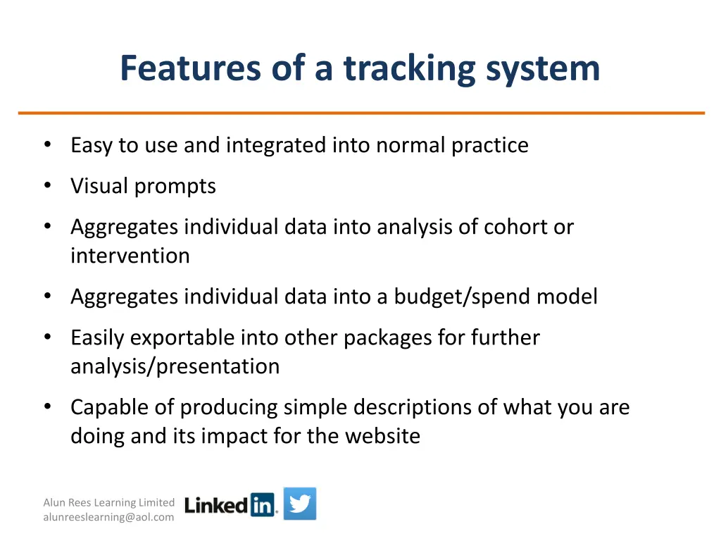 features of a tracking system