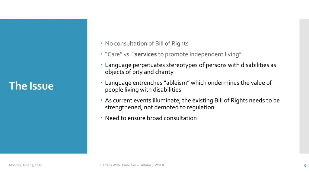 no consultation of bill of rights