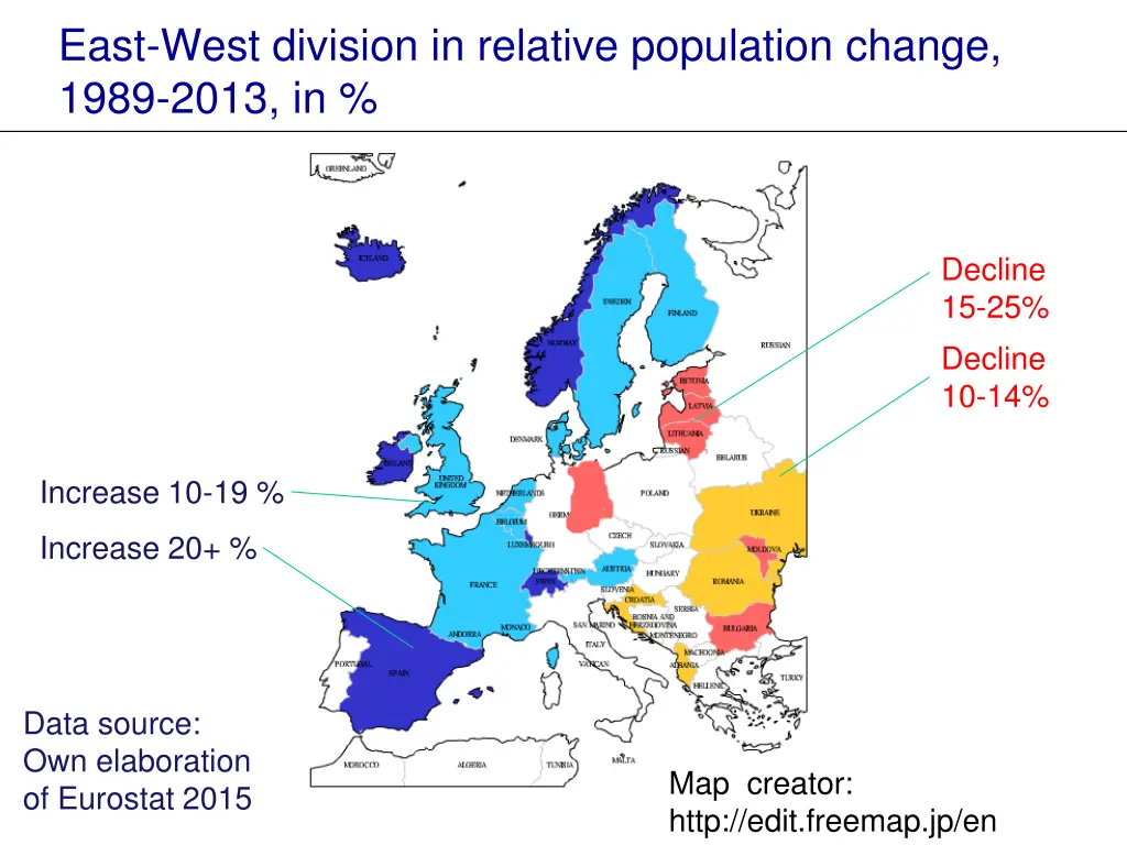 east west division in relative population change