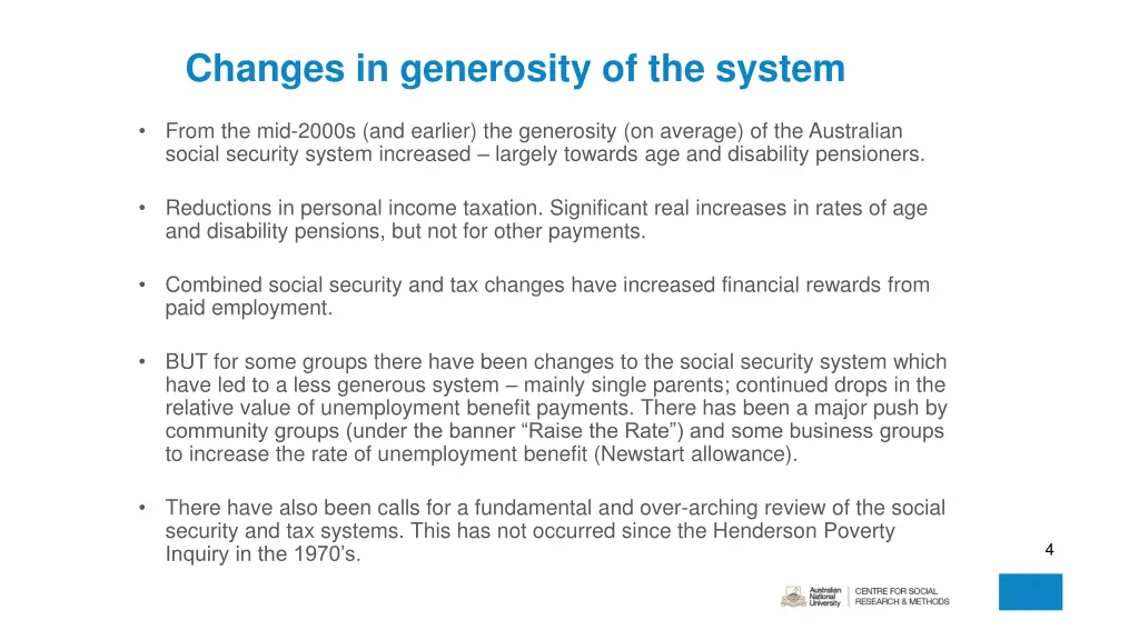 changes in generosity of the system