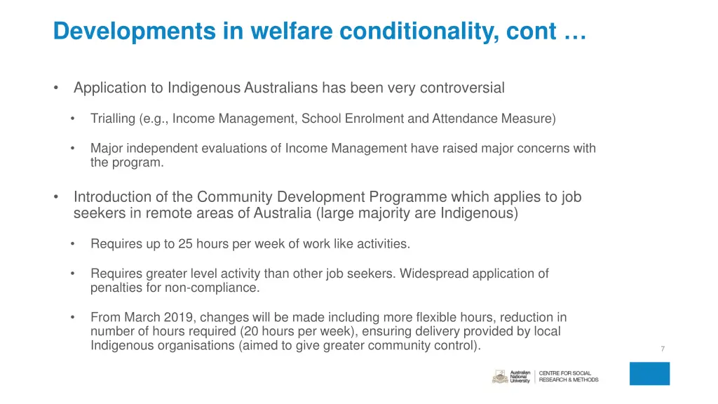 developments in welfare conditionality cont