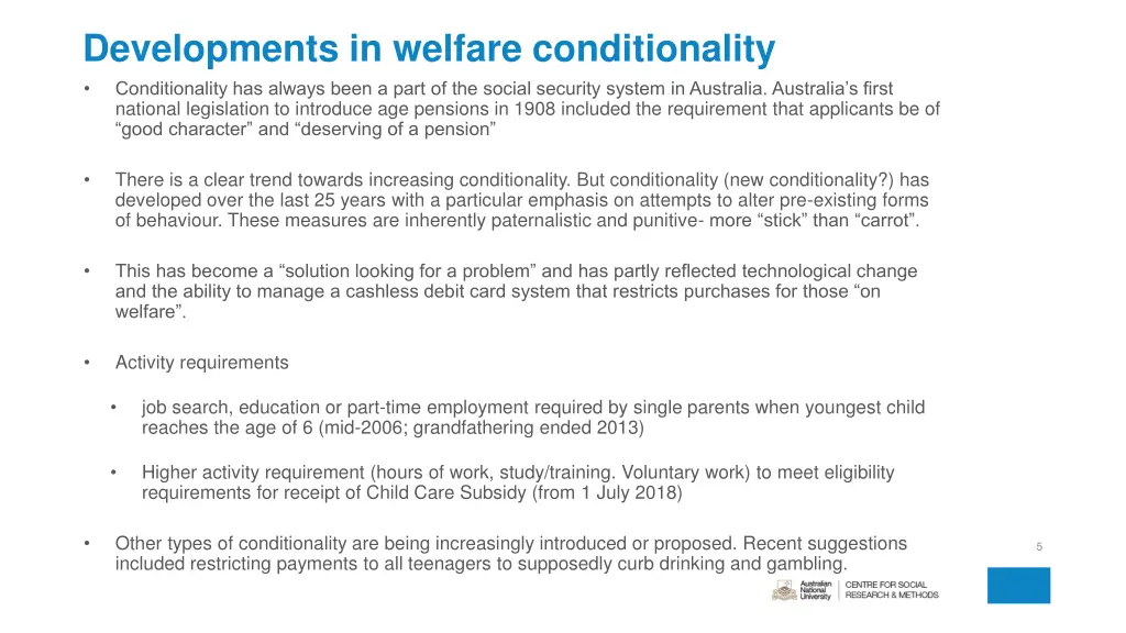 developments in welfare conditionality