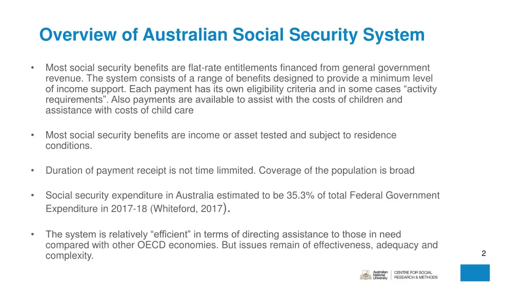 overview of australian social security system