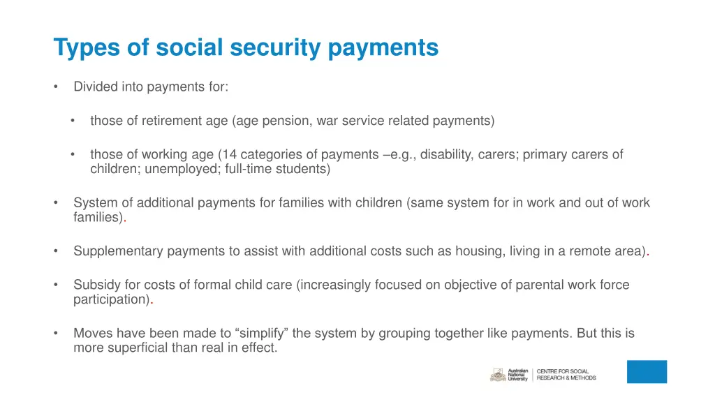 types of social security payments