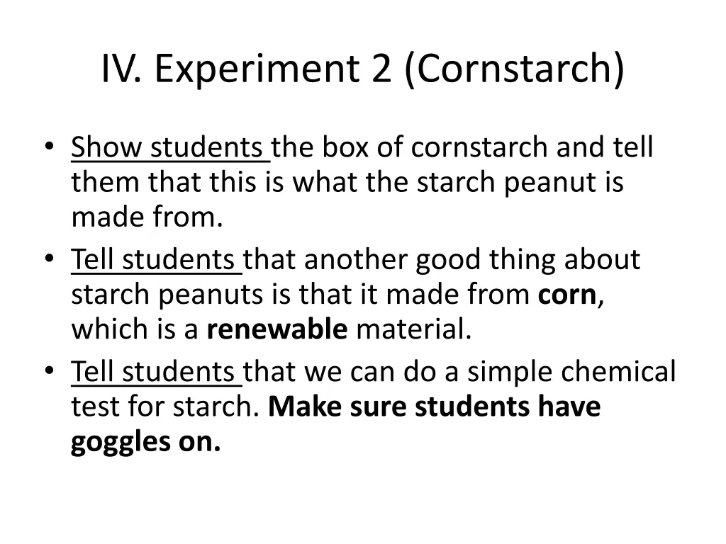 iv experiment 2 cornstarch