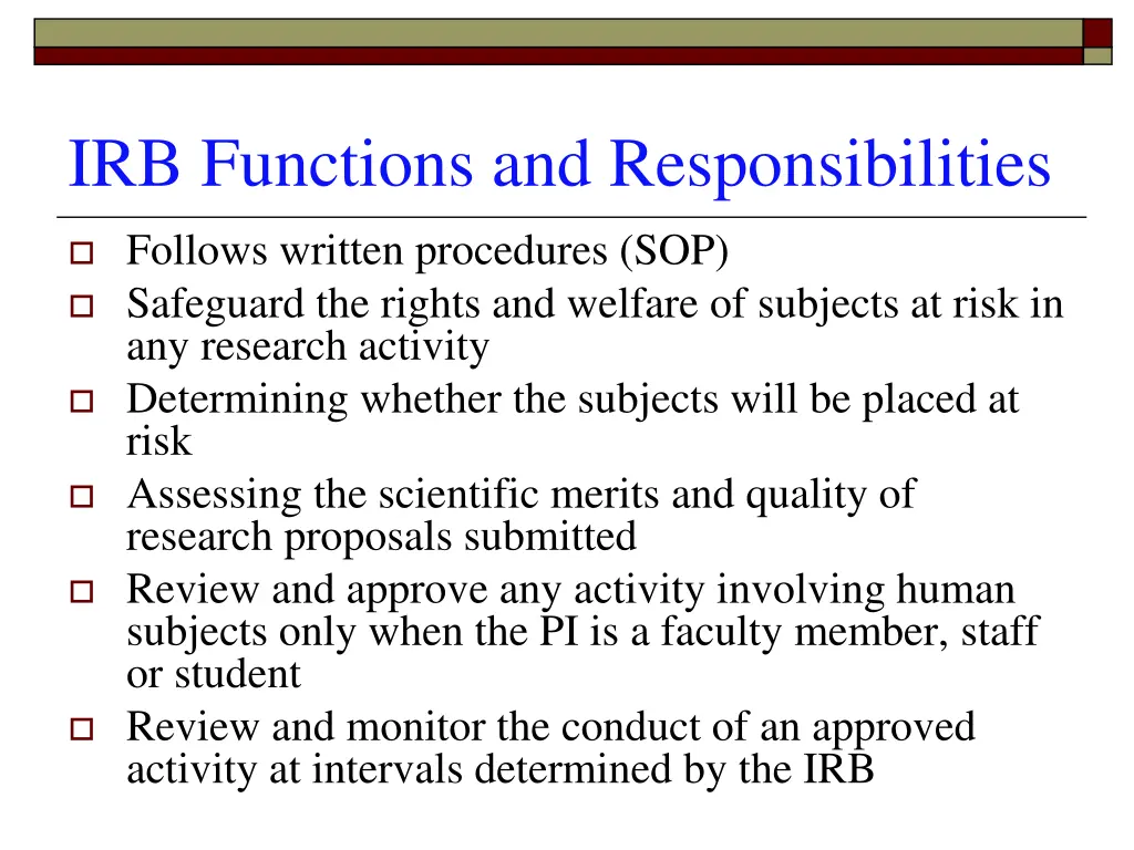 irb functions and responsibilities