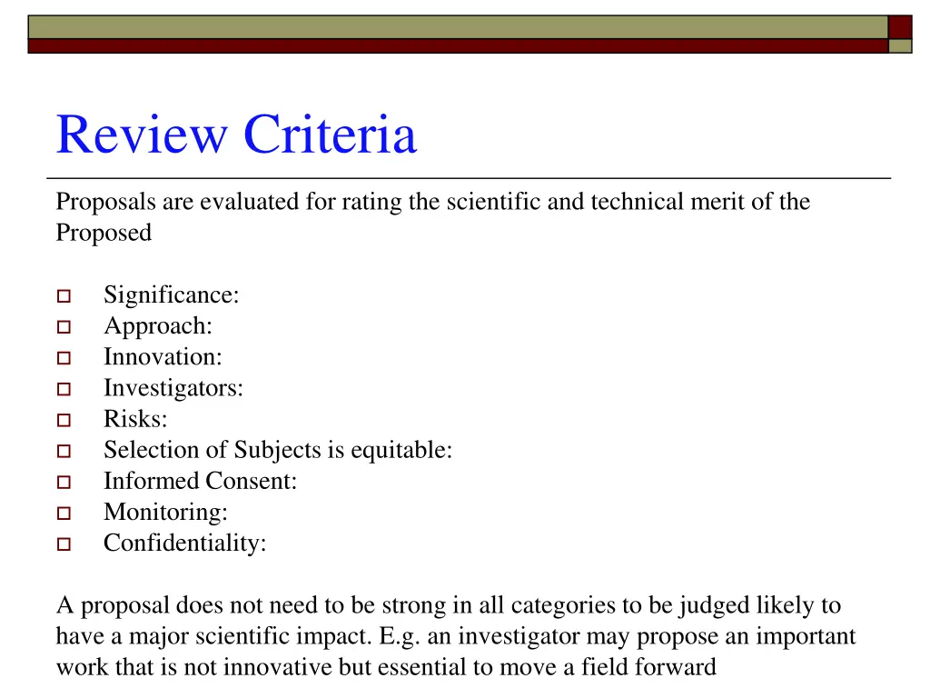 review criteria