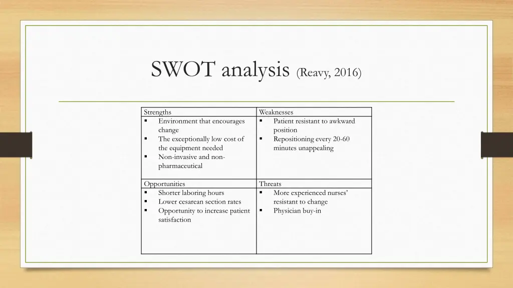 swot analysis reavy 2016