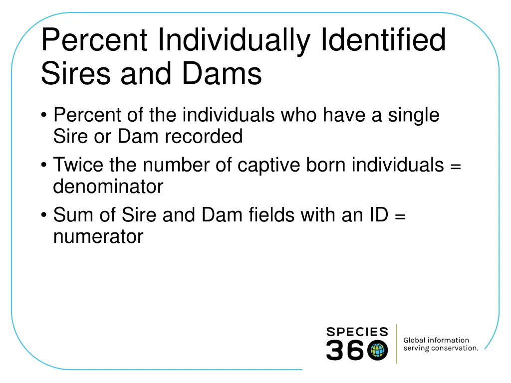 percent individually identified sires and dams