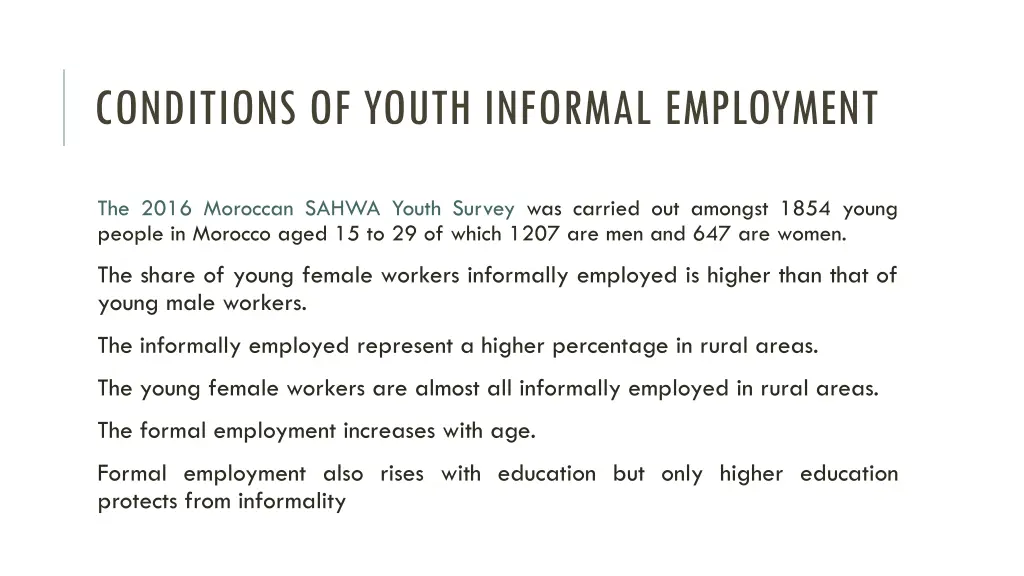 conditions of youth informal employment