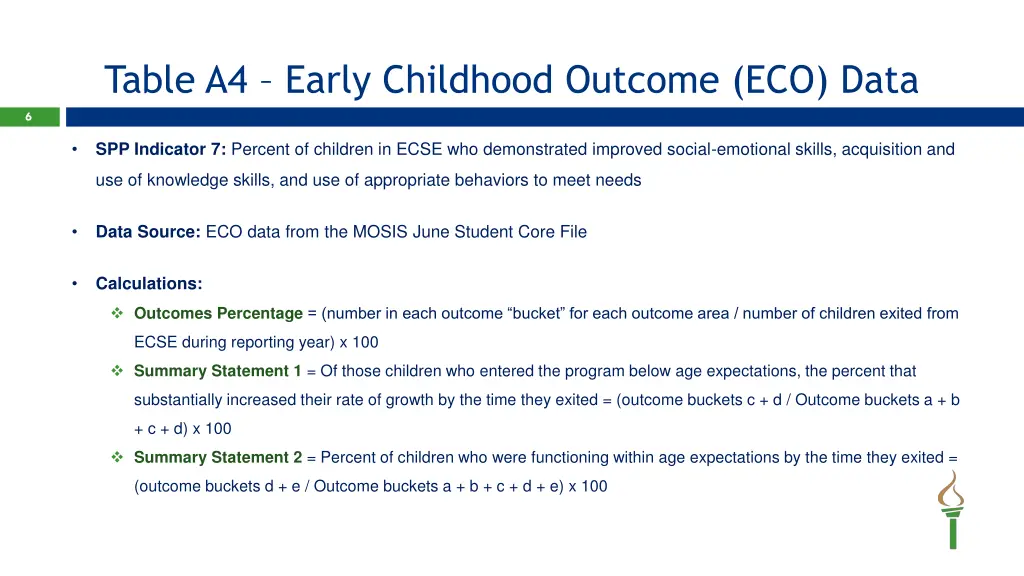 table a4 early childhood outcome eco data