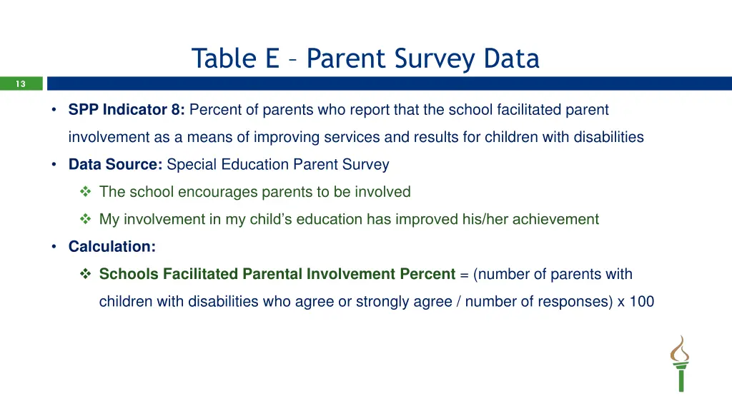 table e parent survey data