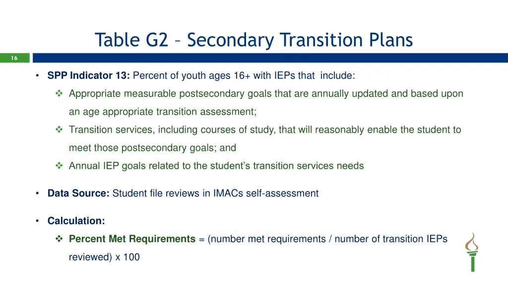 table g2 secondary transition plans