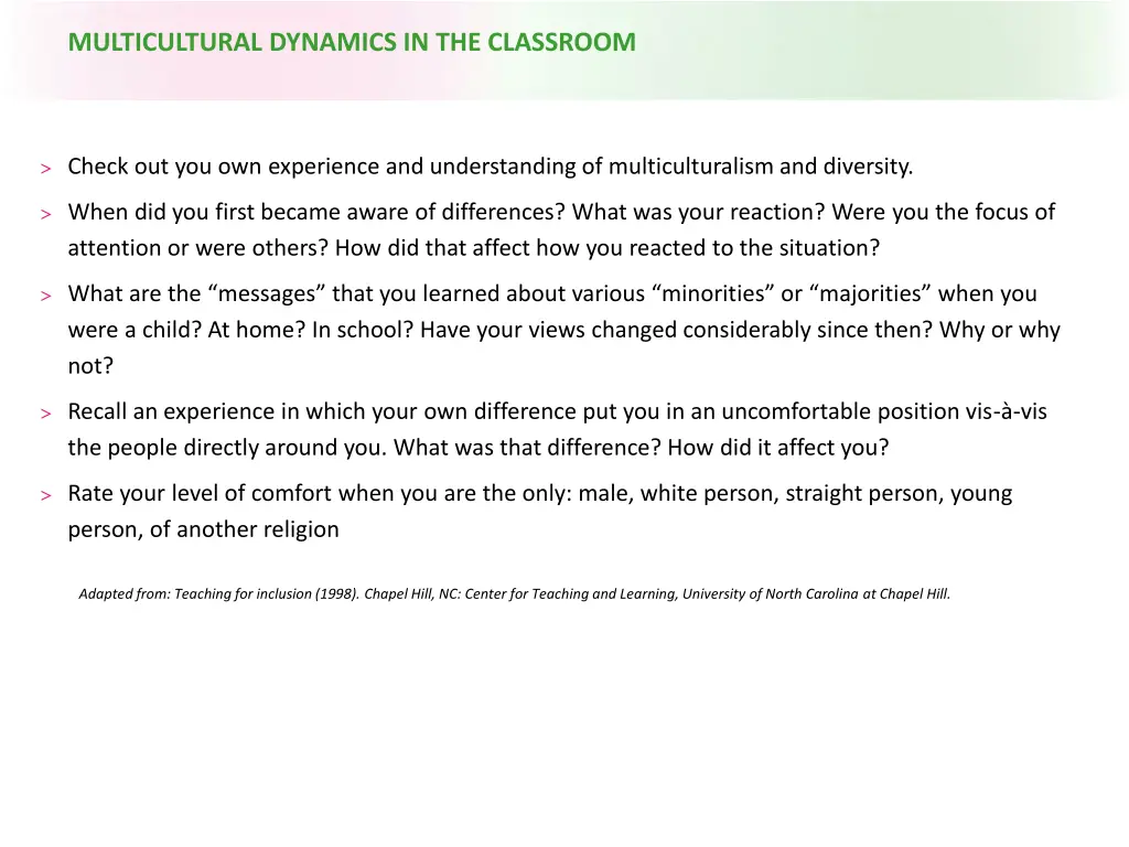 multicultural dynamics in the classroom