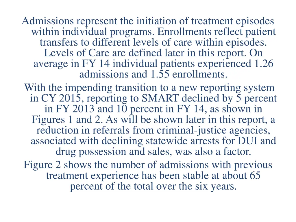 admissions represent the initiation of treatment