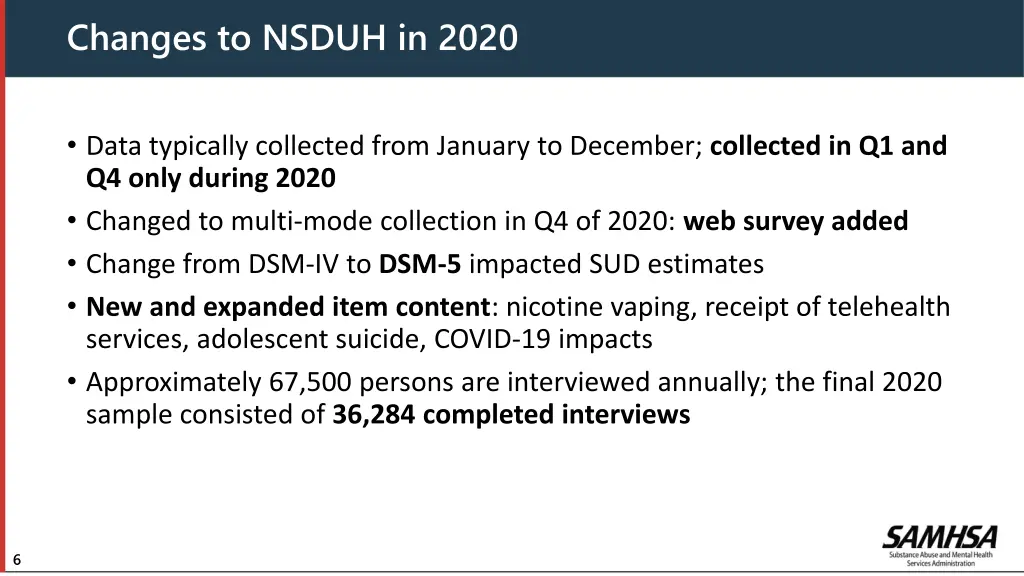 changes to nsduh in 2020