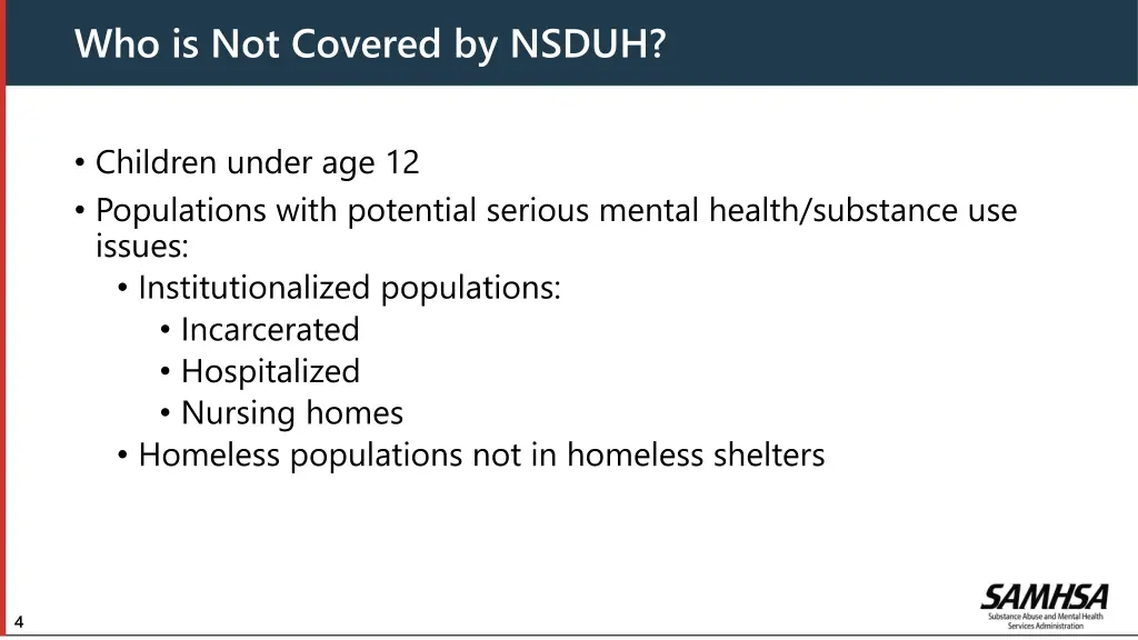 who is not covered by nsduh