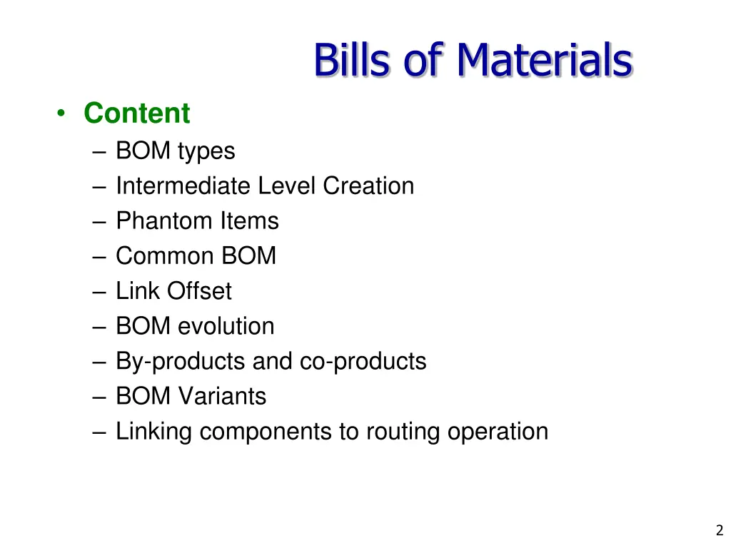 bills of materials