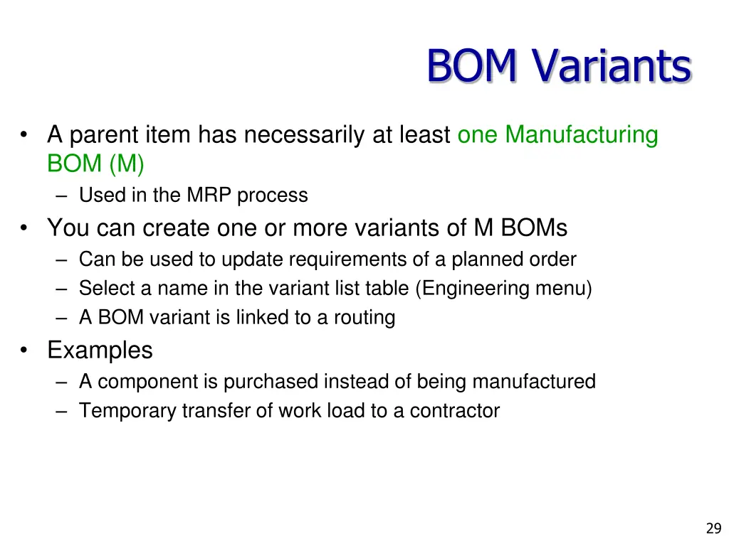 bom variants