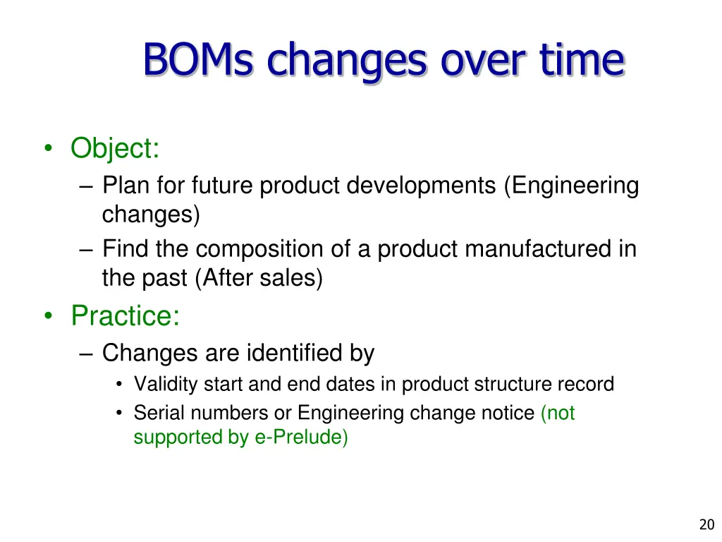 boms changes over time