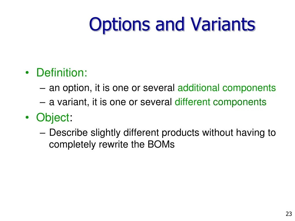 options and variants