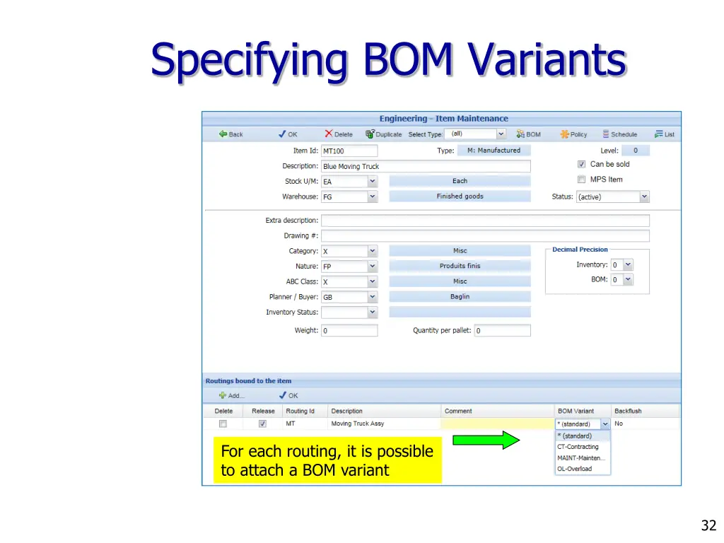 specifying bom variants