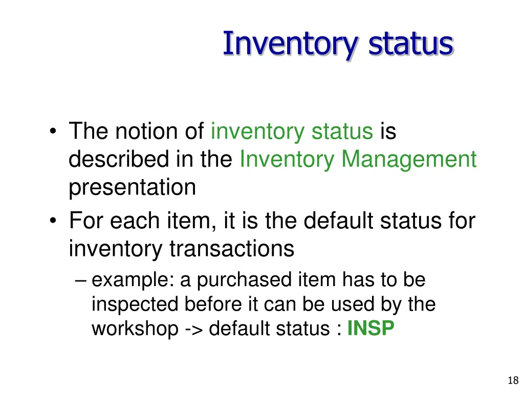 inventory status