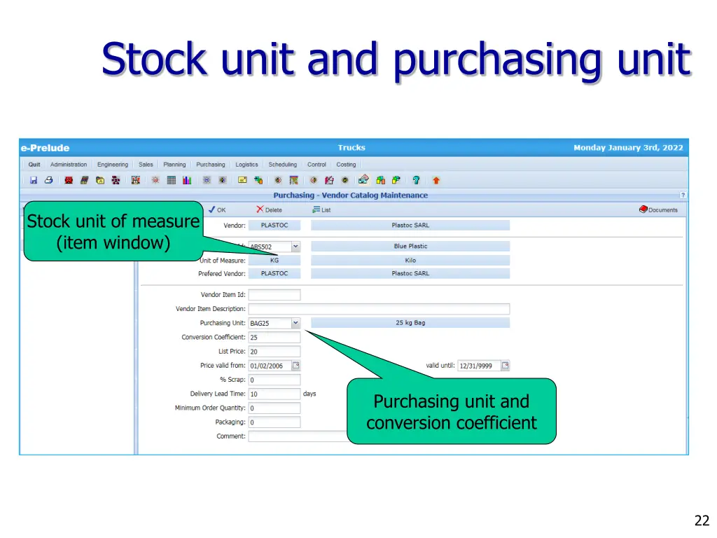 stock unit and purchasing unit