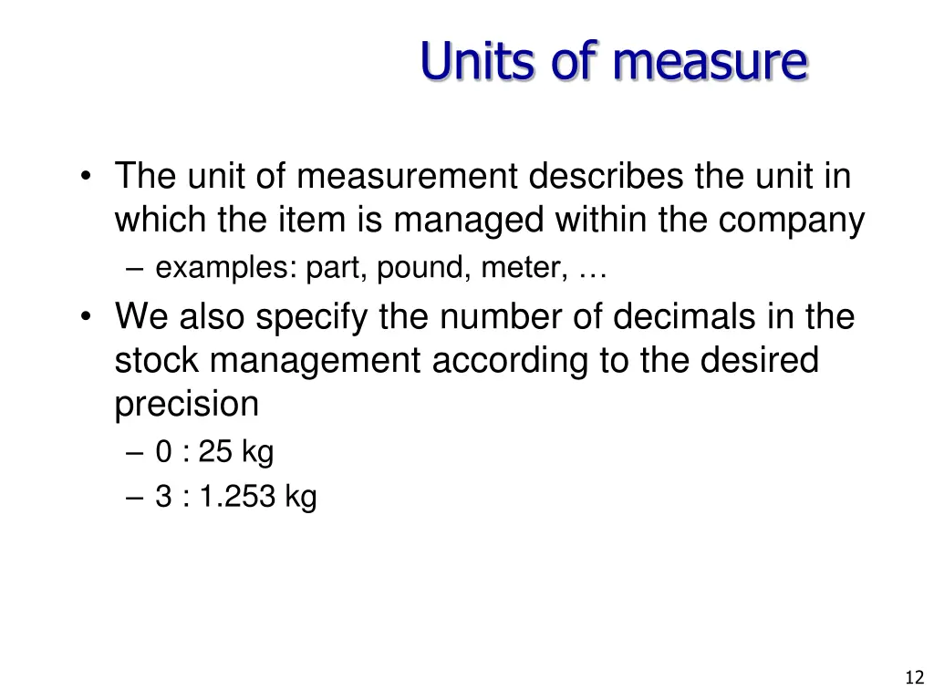 units of measure