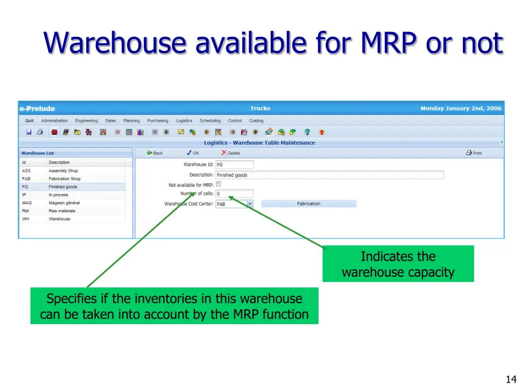 warehouse available for mrp or not