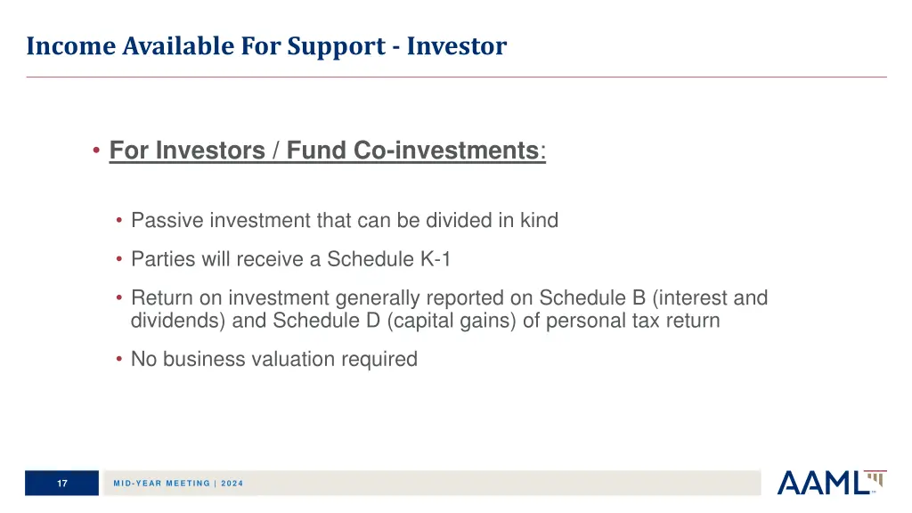 income available for support investor