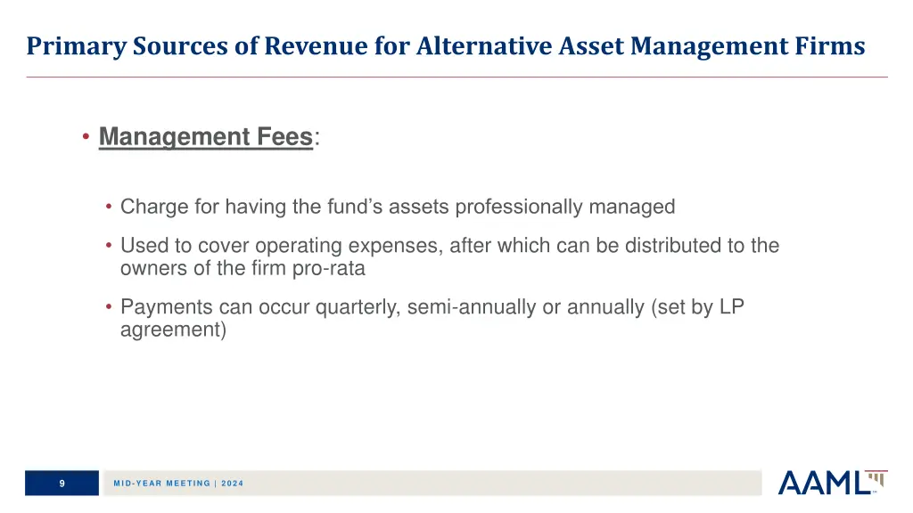 primary sources of revenue for alternative asset