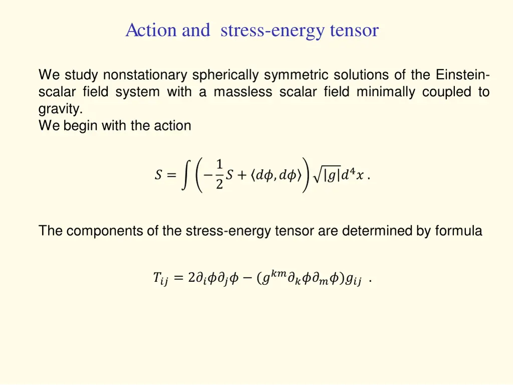 action and stress energy tensor