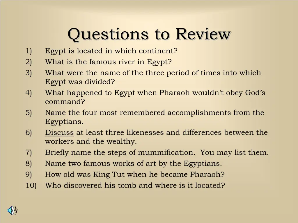 questions to review egypt is located in which