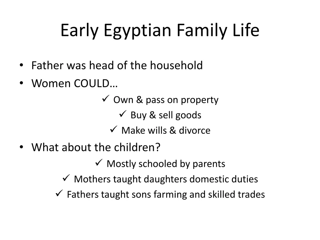 early egyptian family life