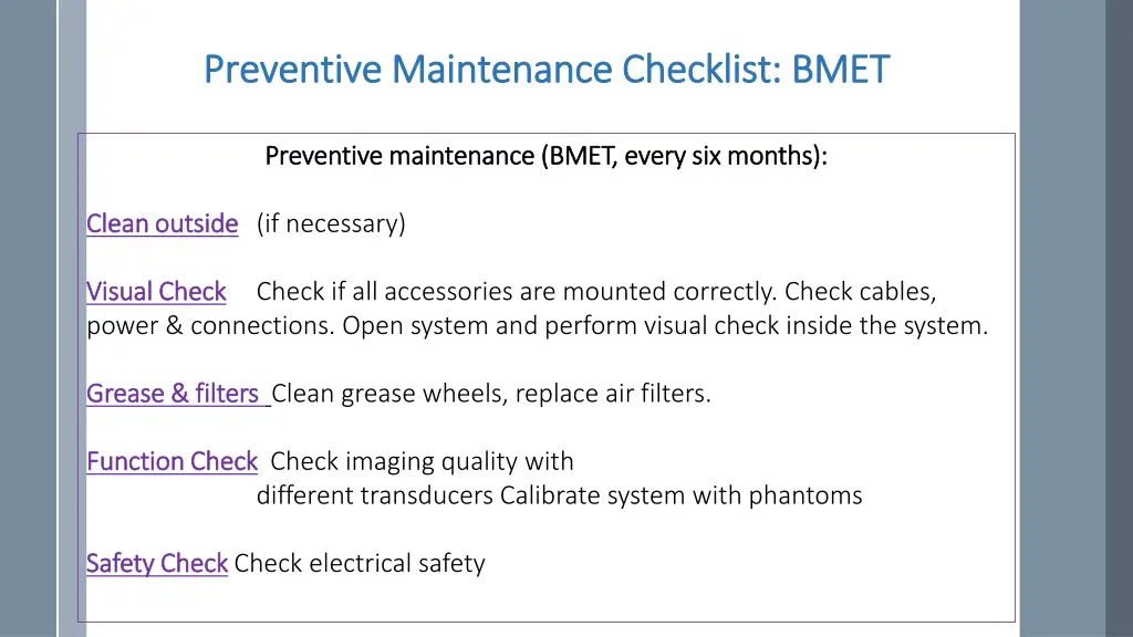 preventive maintenance checklist bmet preventive